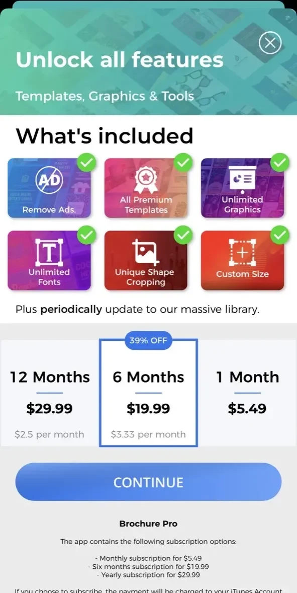 Brochure Maker paywall screen