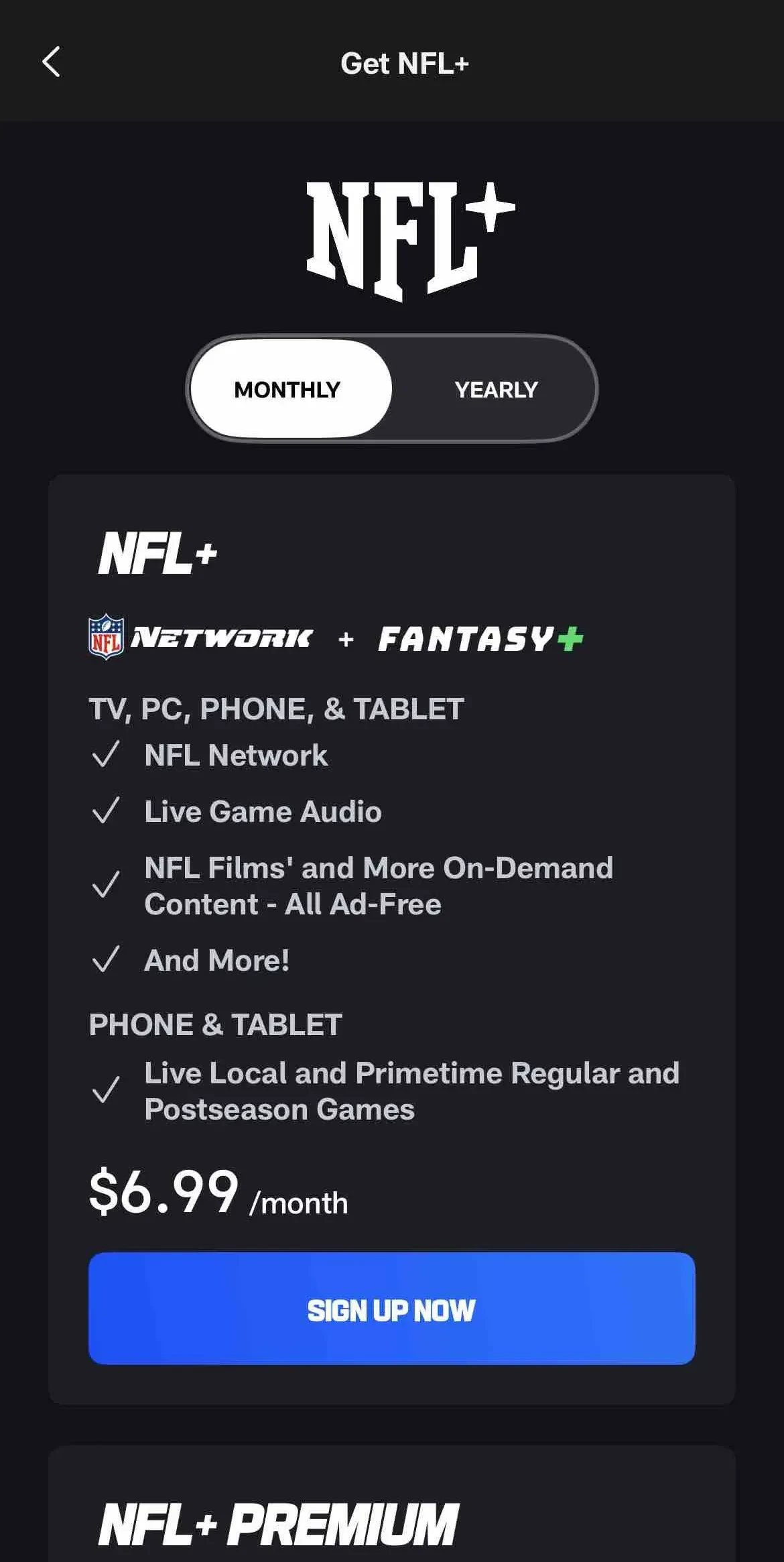 NFL Fantasy Football paywall screen