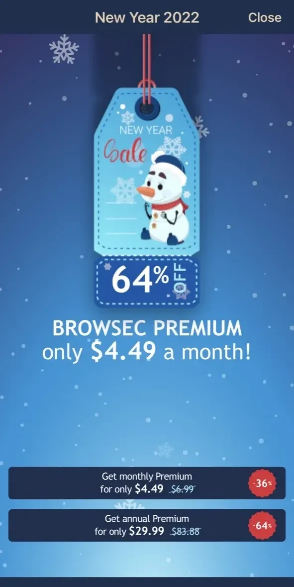 Browsec VPN paywall screen