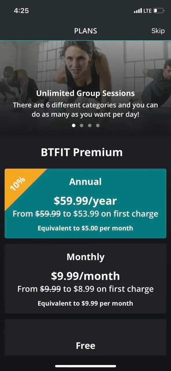 BTFIT paywall screen