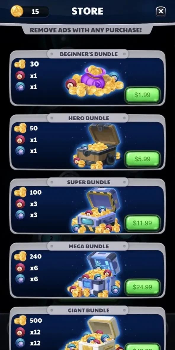 Bubble Heroes Galaxy paywall screen