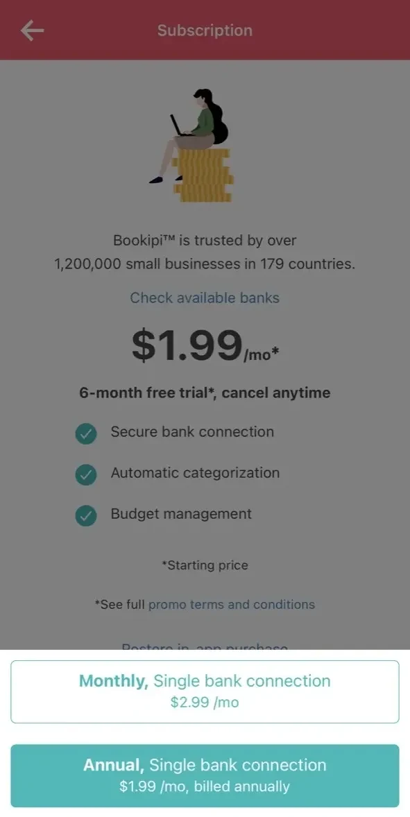 Budget App paywall screen