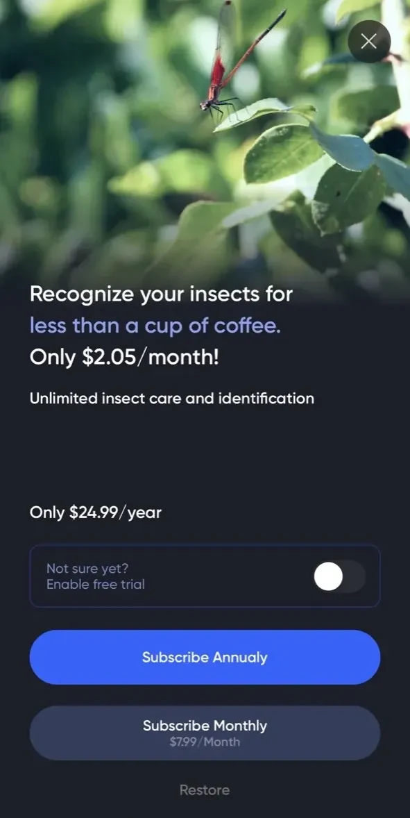 Bug ID paywall screen
