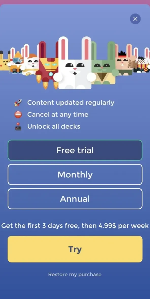 BunnyHops paywall screen