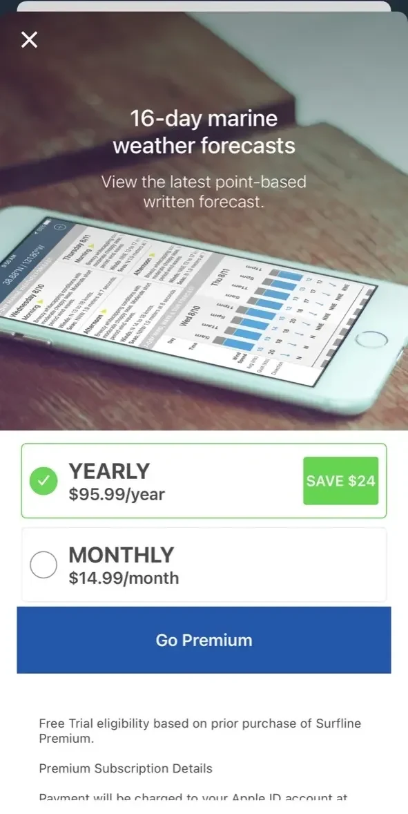 Buoyweather paywall screen