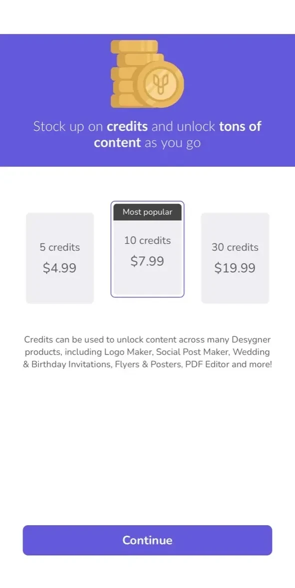 Business Card Designer paywall screen