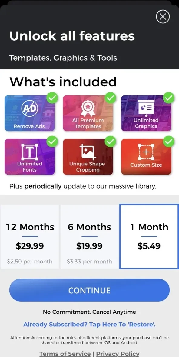 Business Card Maker paywall screen