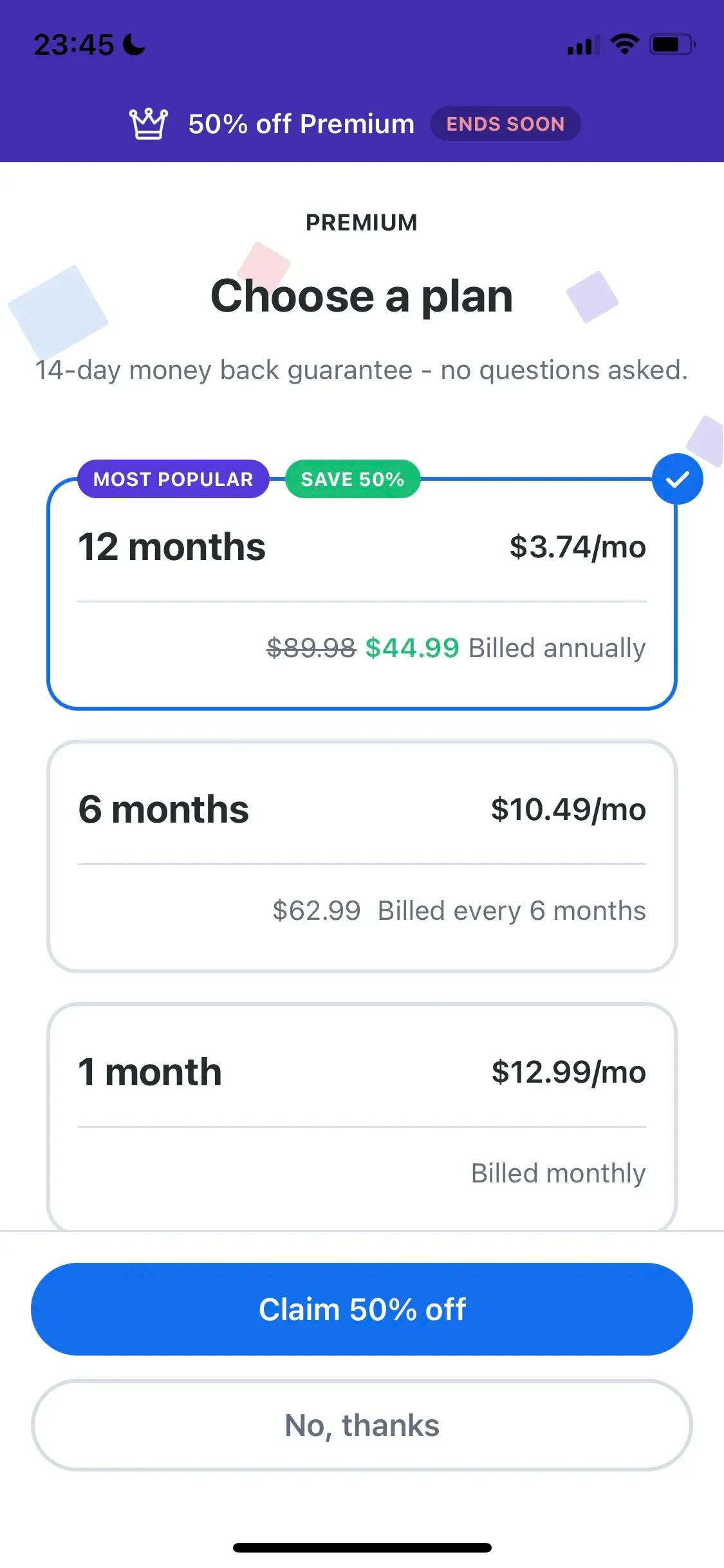 Busuu paywall screen
