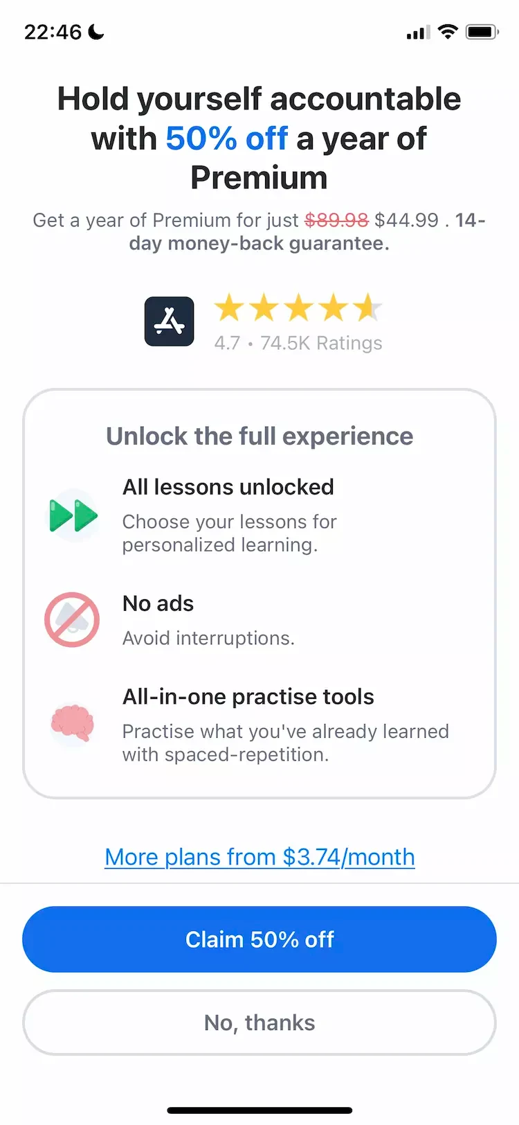 Busuu paywall screen