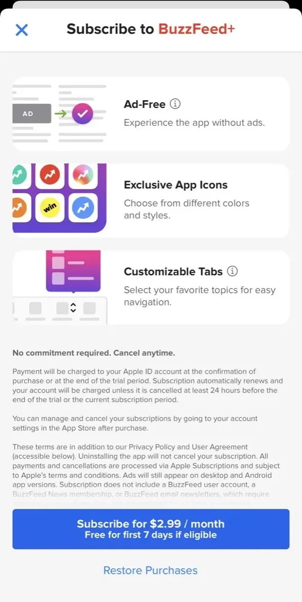 BuzzFeed paywall screen