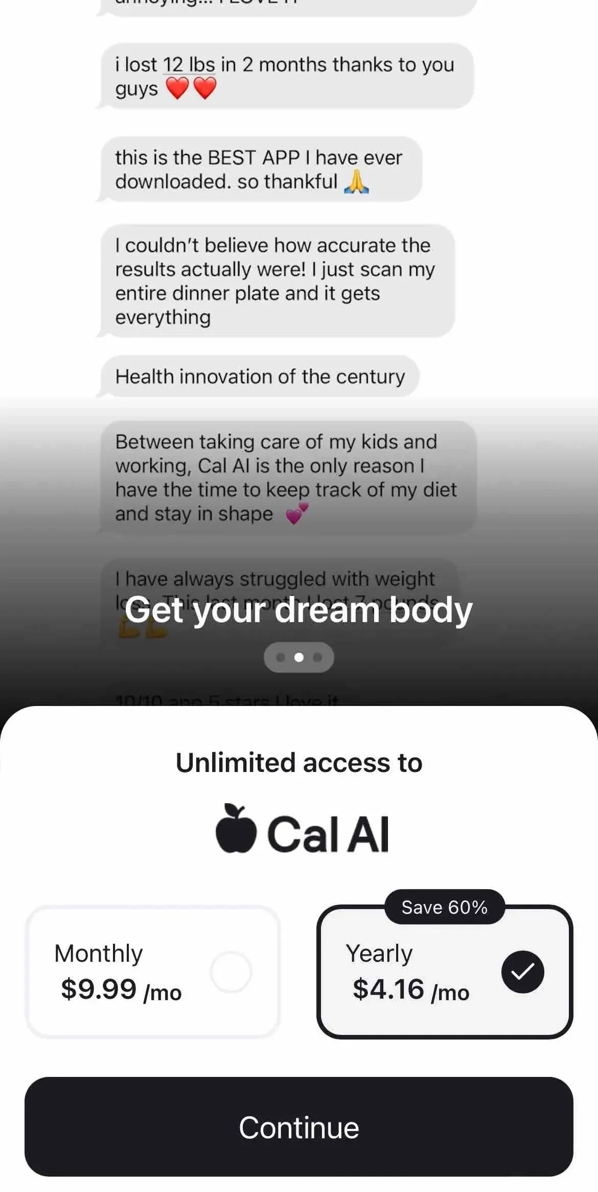Cal AI paywall screen