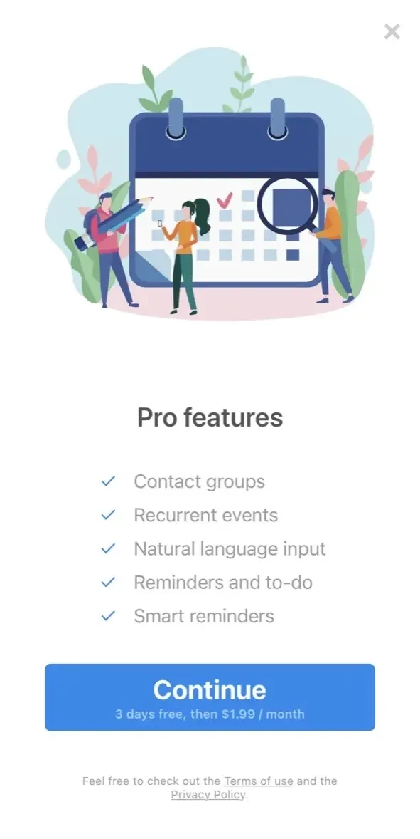 Calendar paywall screen