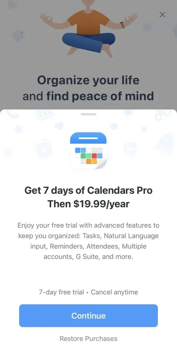Calendars paywall screen
