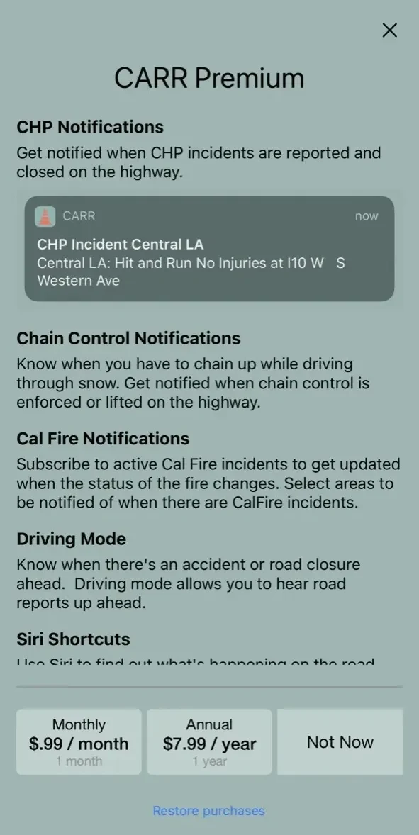 California Road Report paywall screen