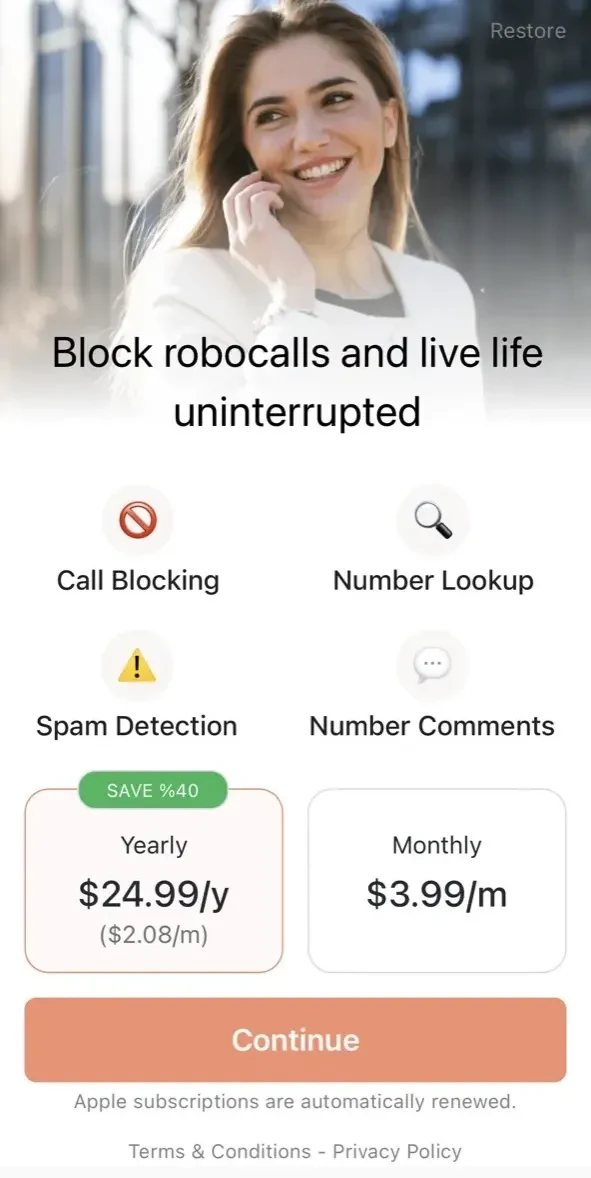 Call Blocker paywall screen