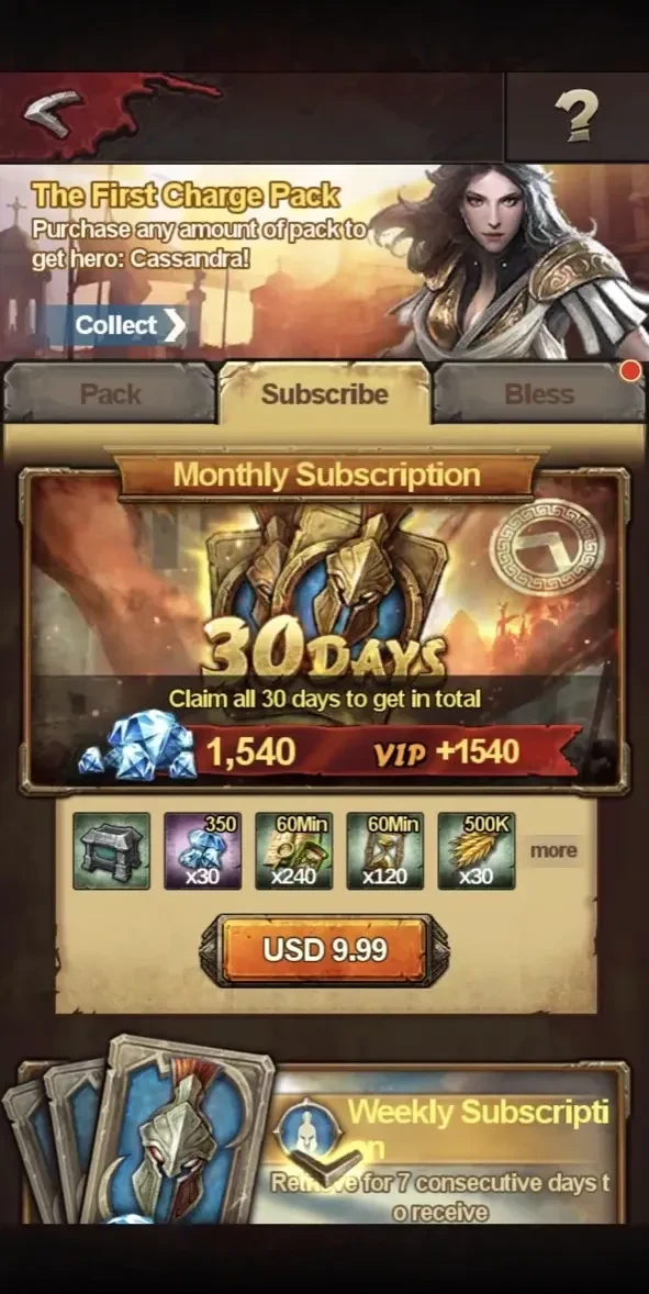 Call of Spartan paywall screen