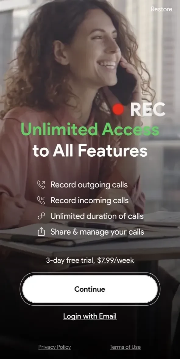 Call Recorder paywall screen