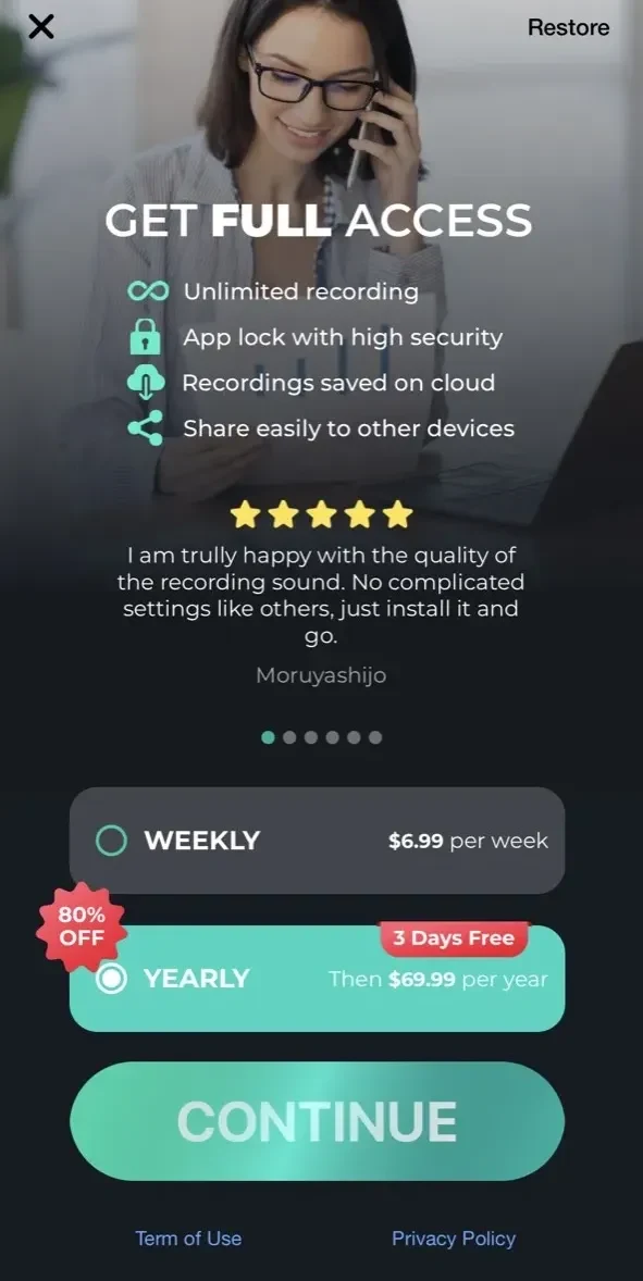 Call Recorder ◉ Free of paywall screen
