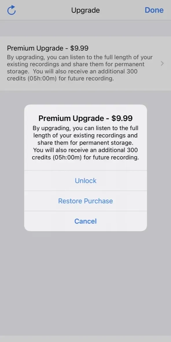 Call Recorder Lite paywall screen