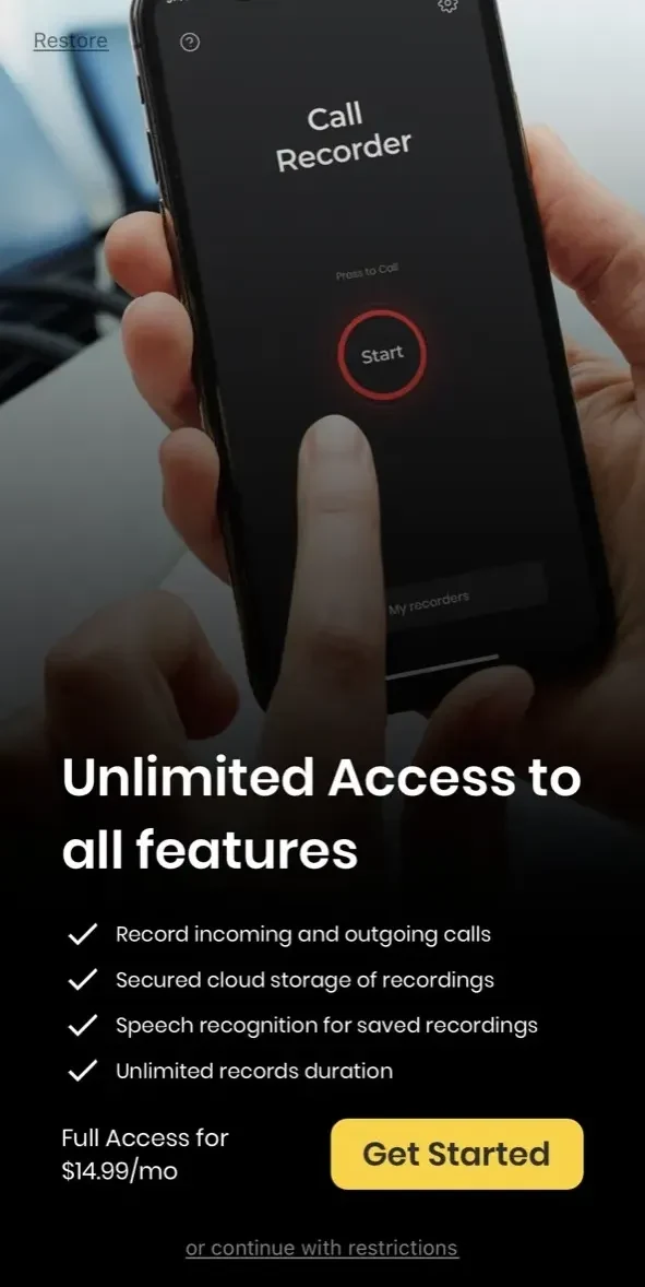 Call Recorder paywall screen