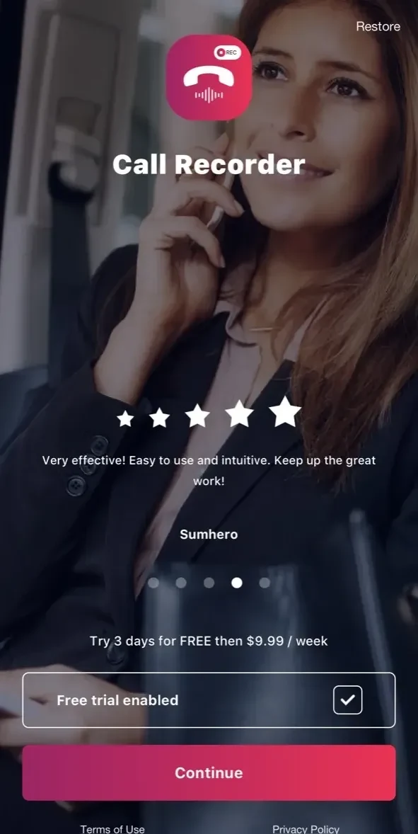 Call Recorder VoIP paywall screen