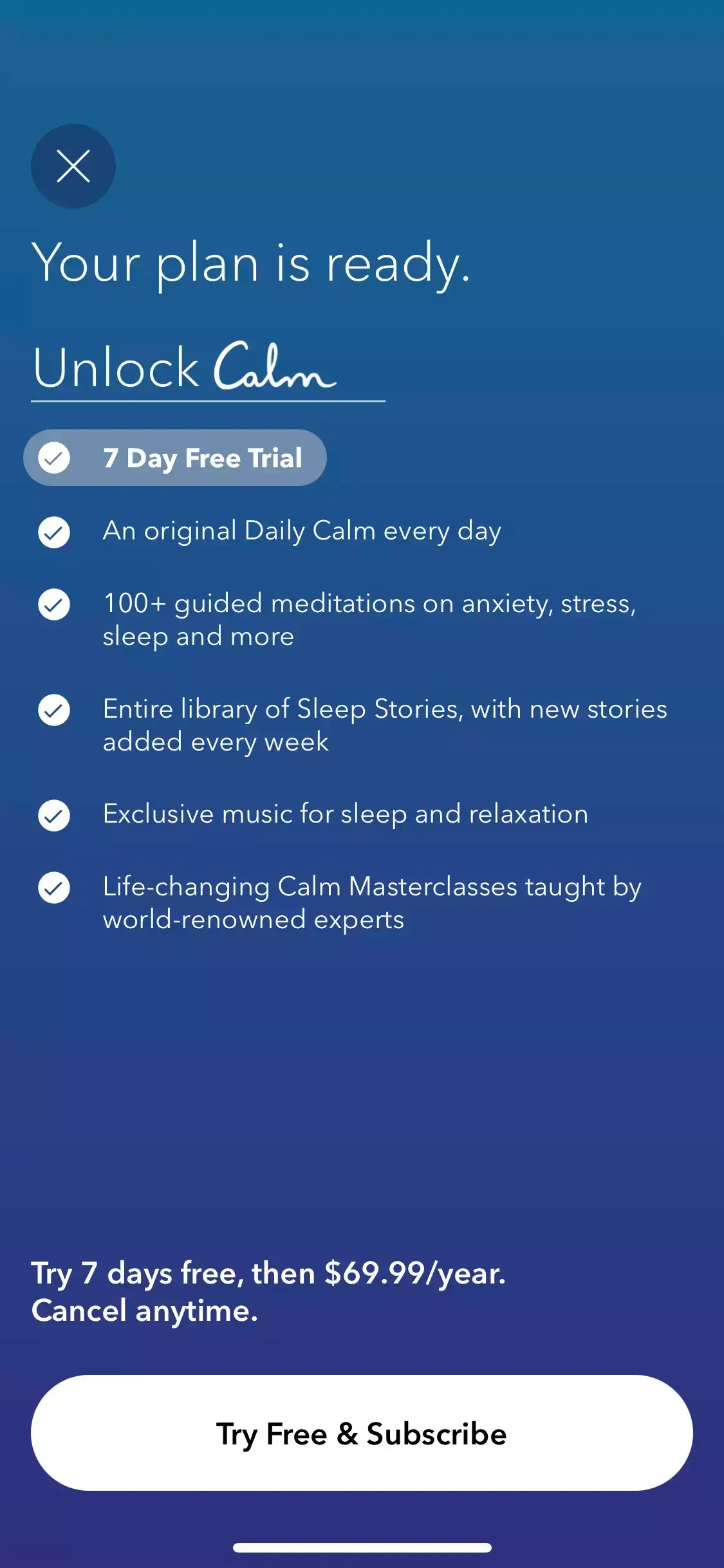 Calm paywall screen