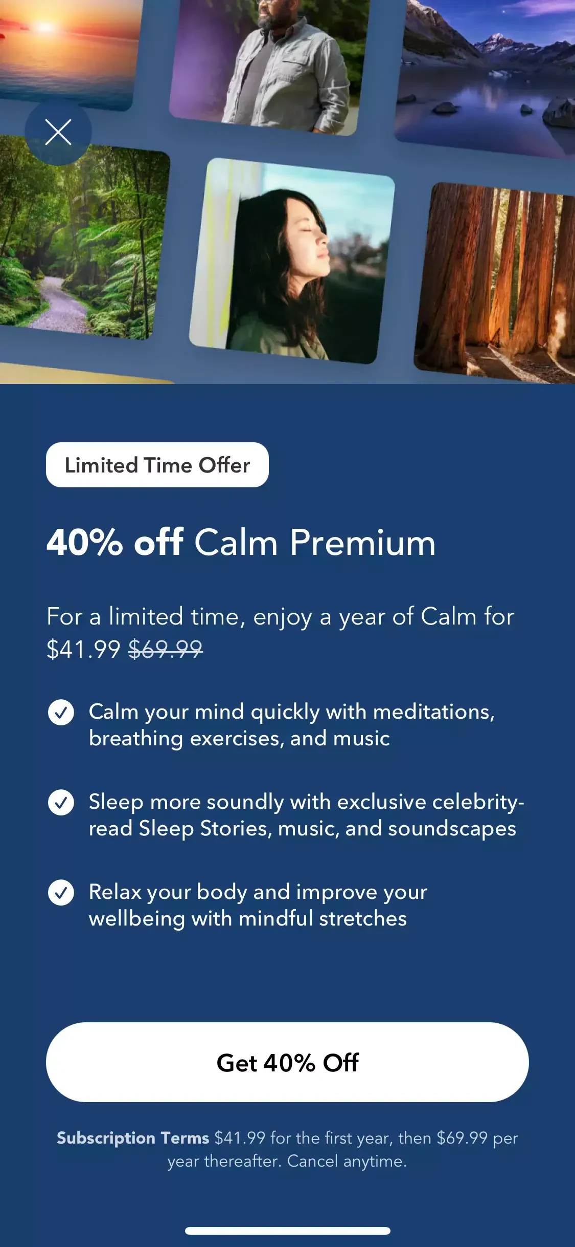 Calm paywall screen