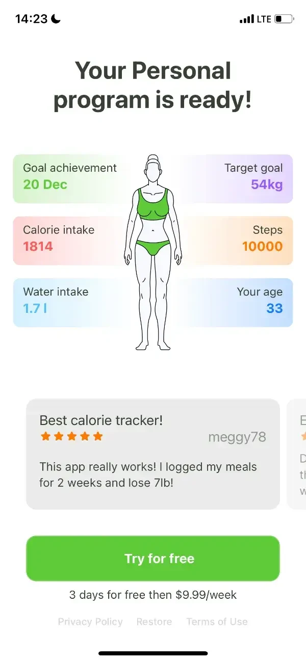 Calorie Counter paywall screen