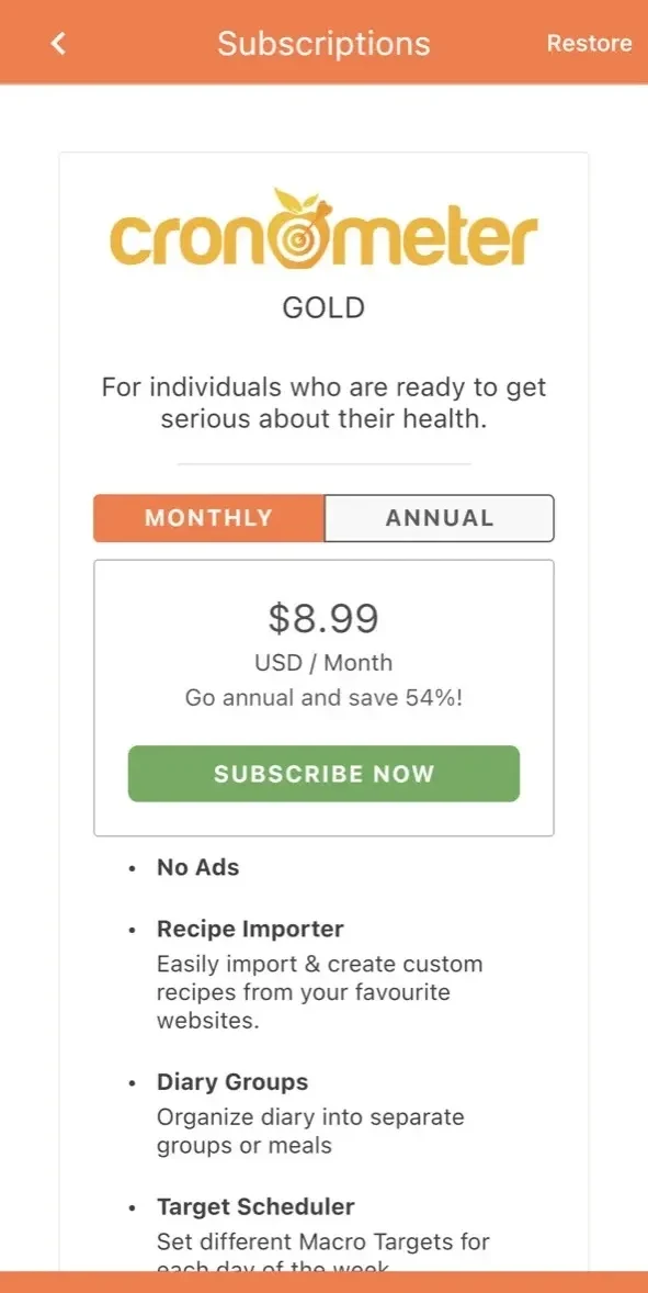 Calorie Counter paywall screen