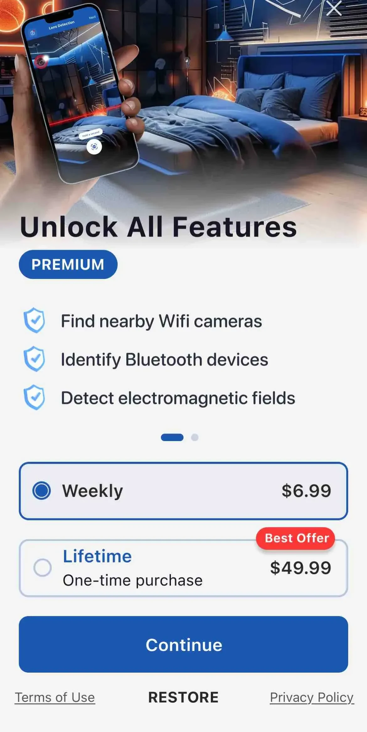 Camera Detector App paywall screen