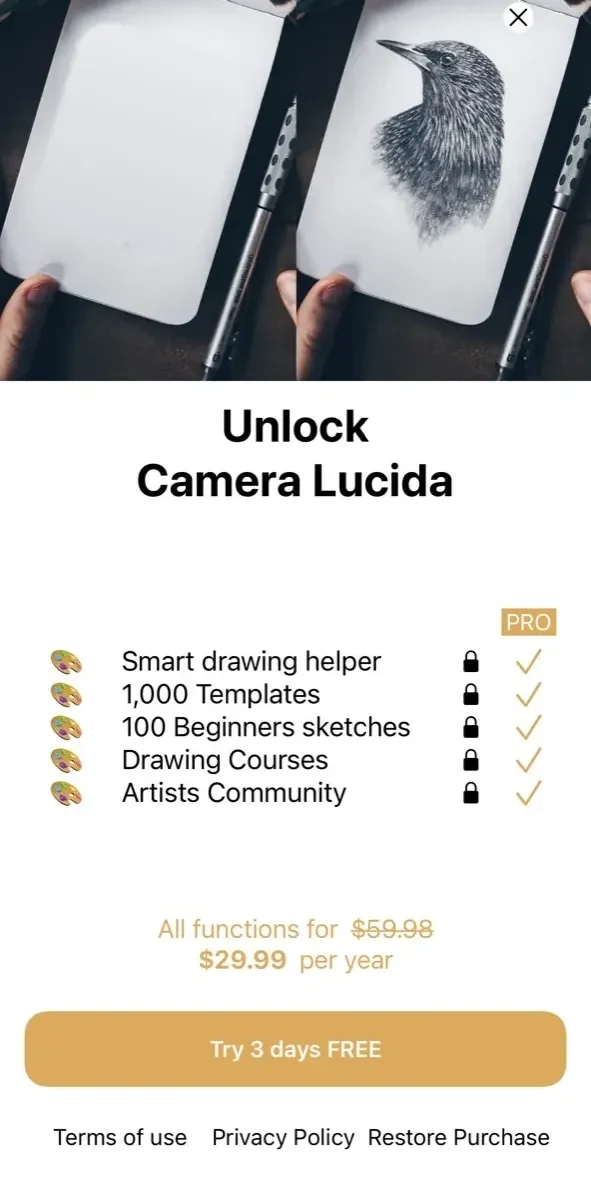 Camera Lucida paywall screen