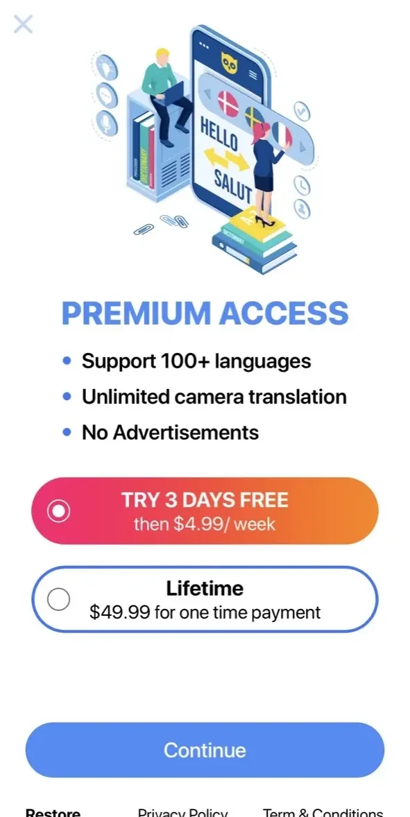 Camera Translator paywall screen