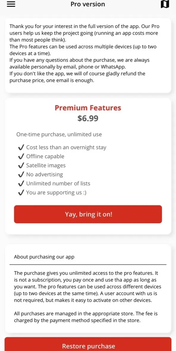 Camping App Eu paywall screen