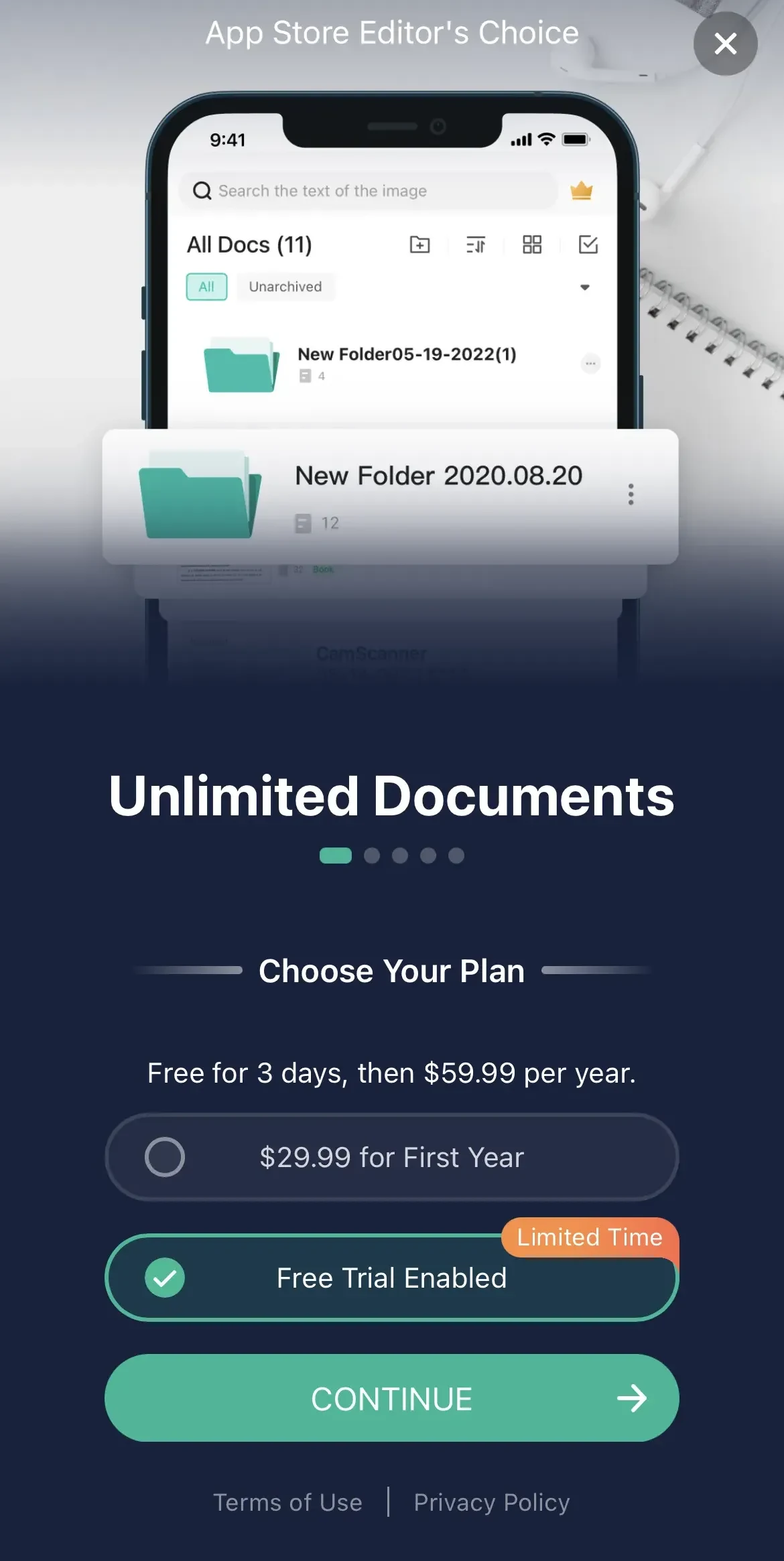 CamScanner paywall screen