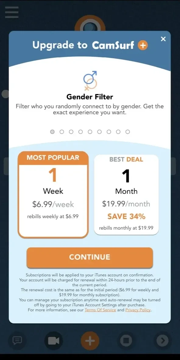 Camsurf paywall screen