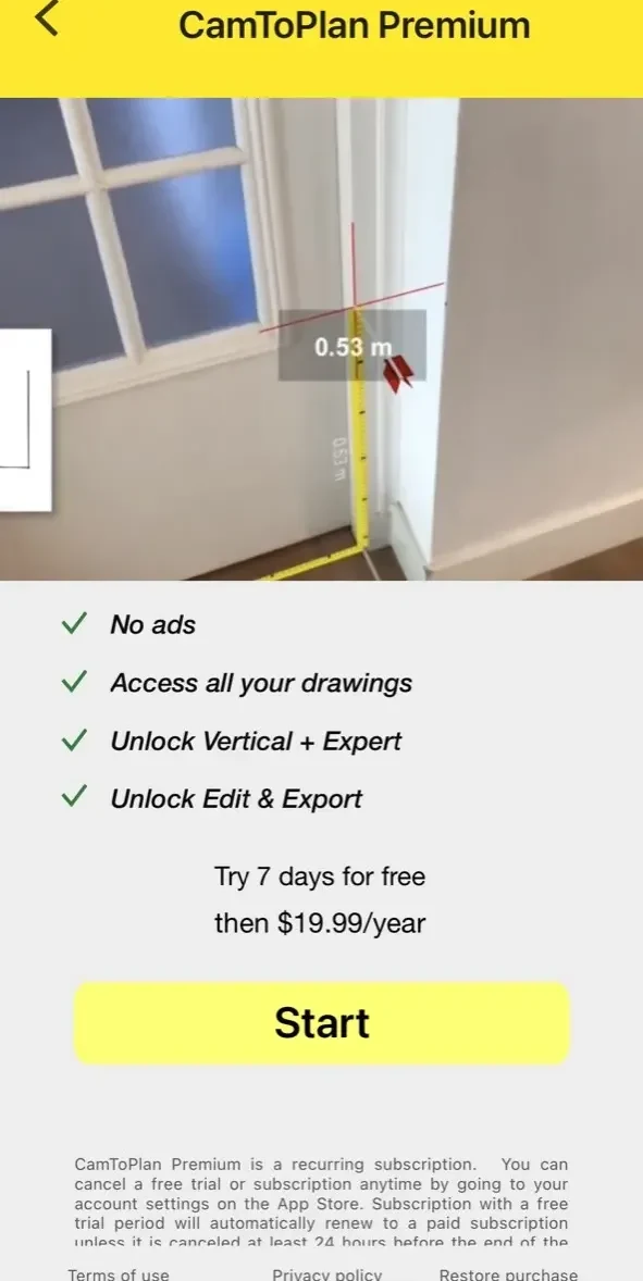 CamToPlan paywall screen