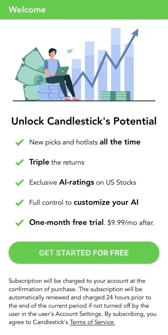 Candlestick paywall screen