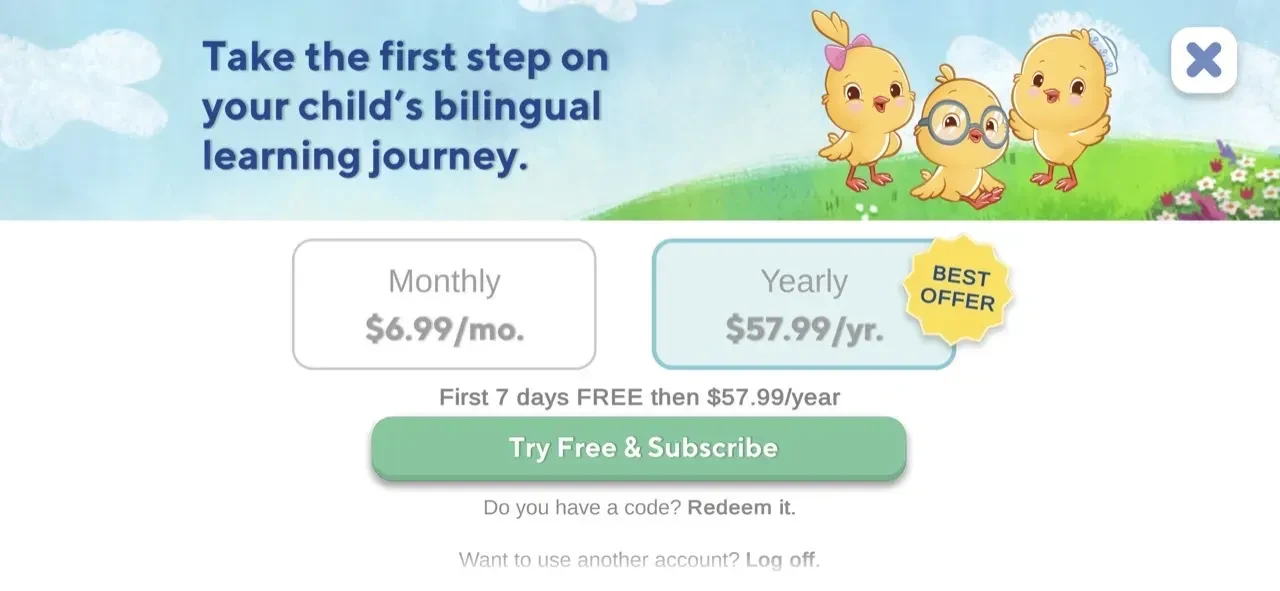 Canticos Bilingual Preschool paywall screen