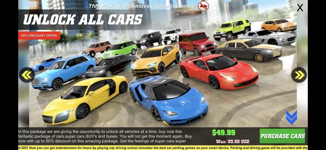 Car Driving Simulator Games paywall screen