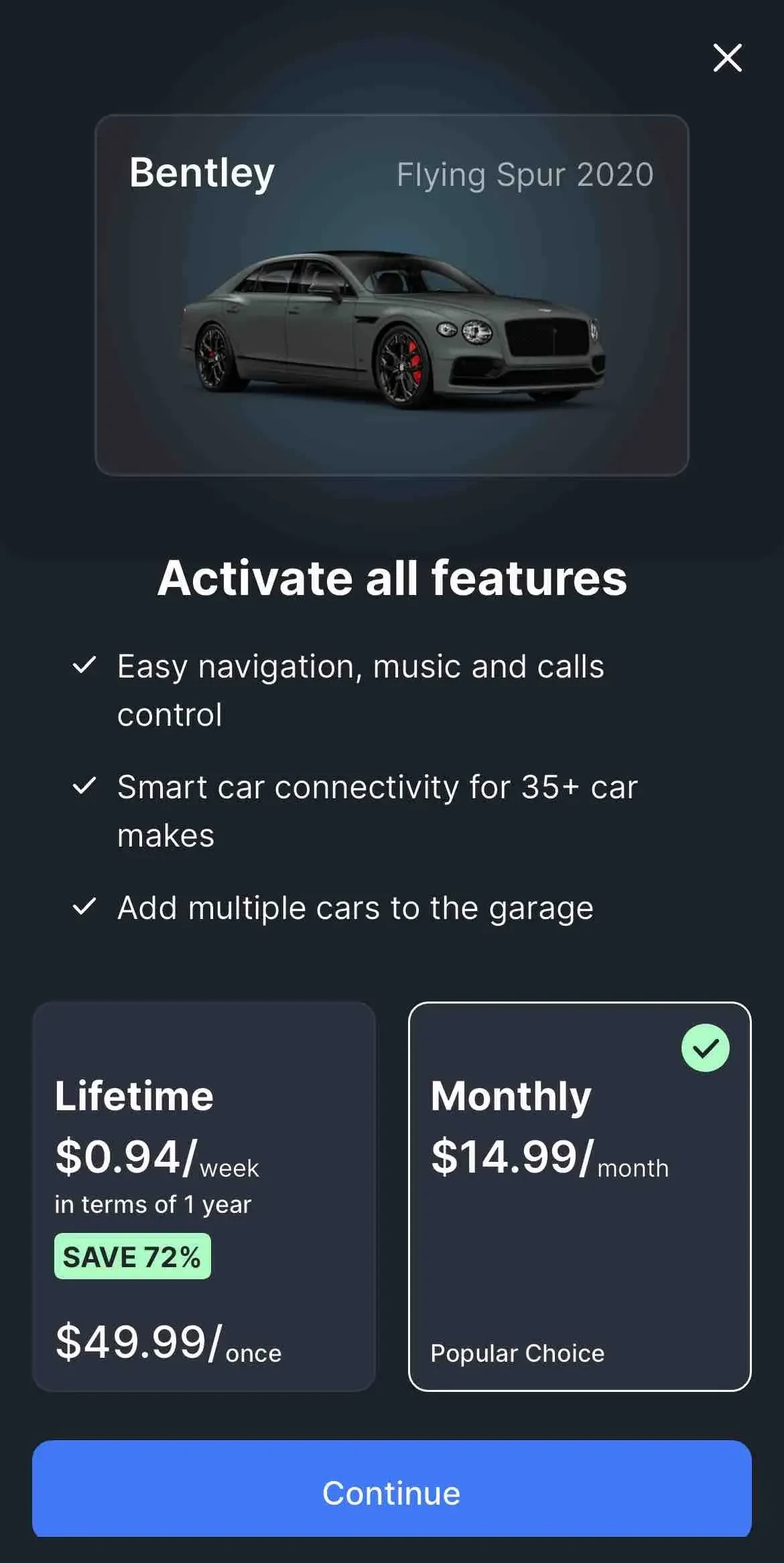 Car Play Sync paywall screen