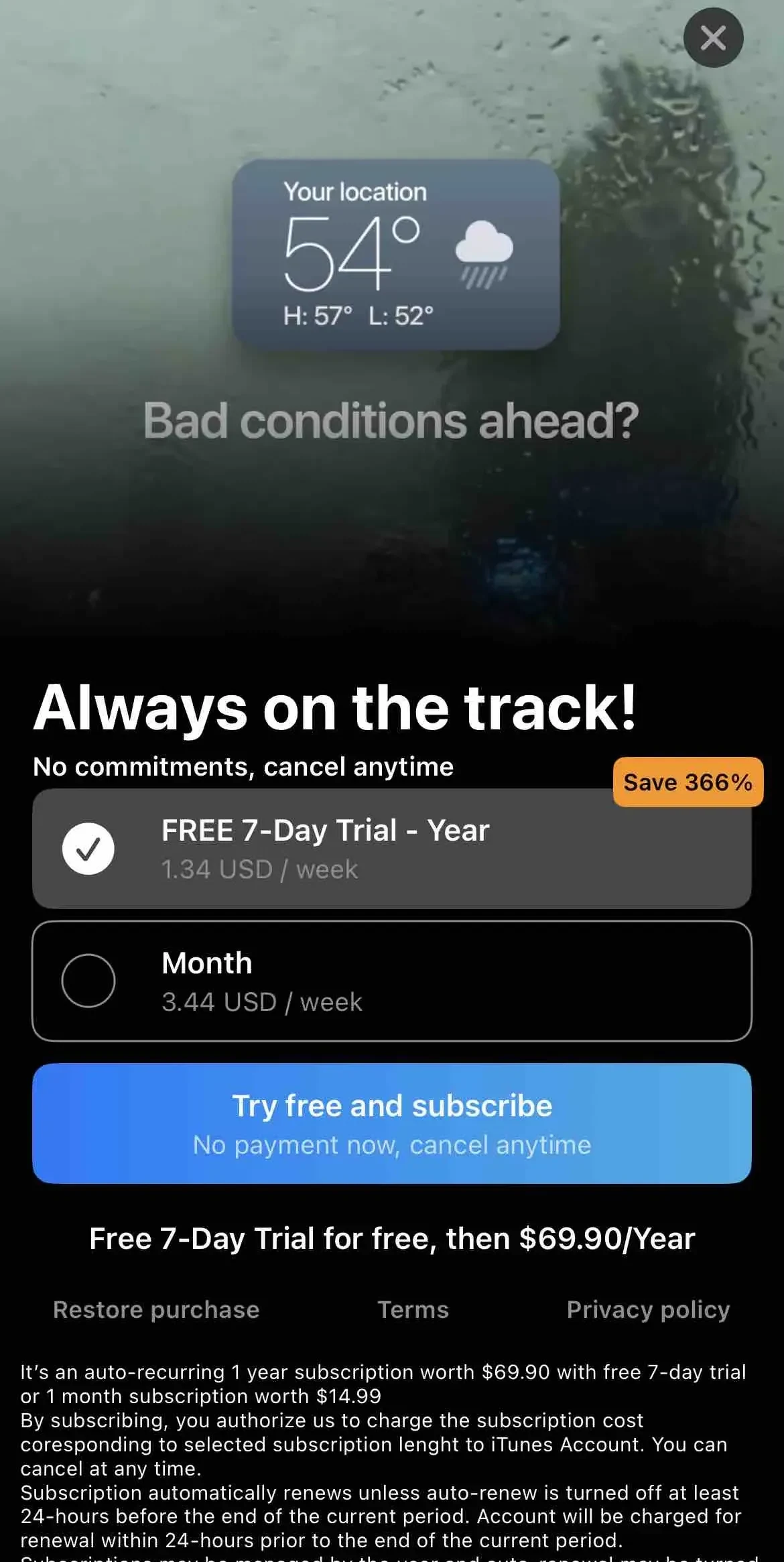 Car.Play Weather Navigation paywall screen