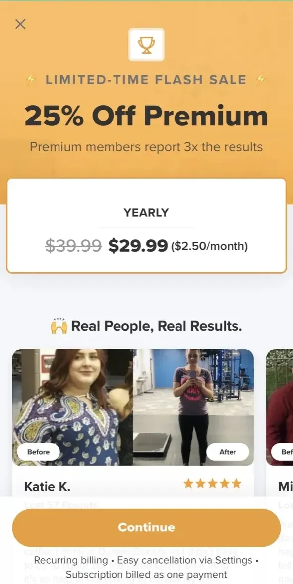 Carb Manager paywall screen