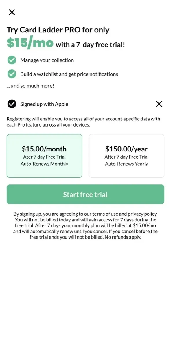 Card Ladder paywall screen