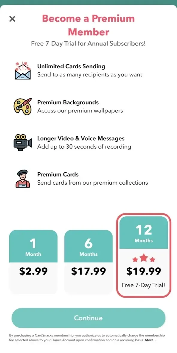 CardSnacks paywall screen