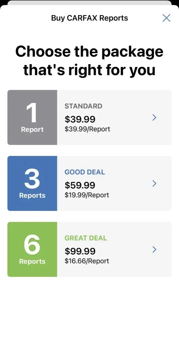 CARFAX paywall screen
