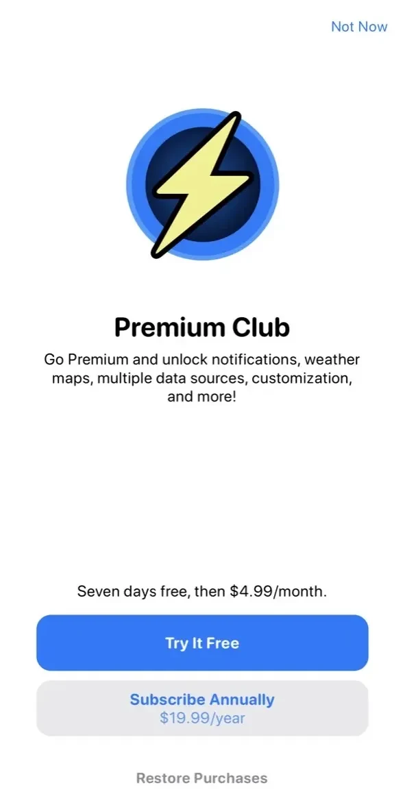 Carrot Weather paywall screen