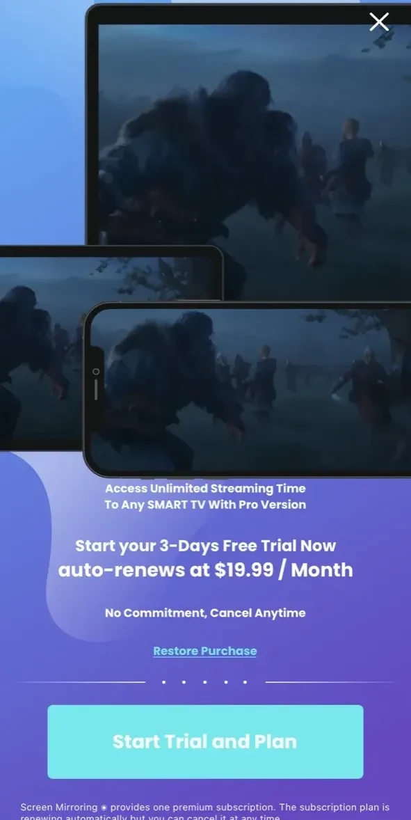 Screen Mirroring paywall screen