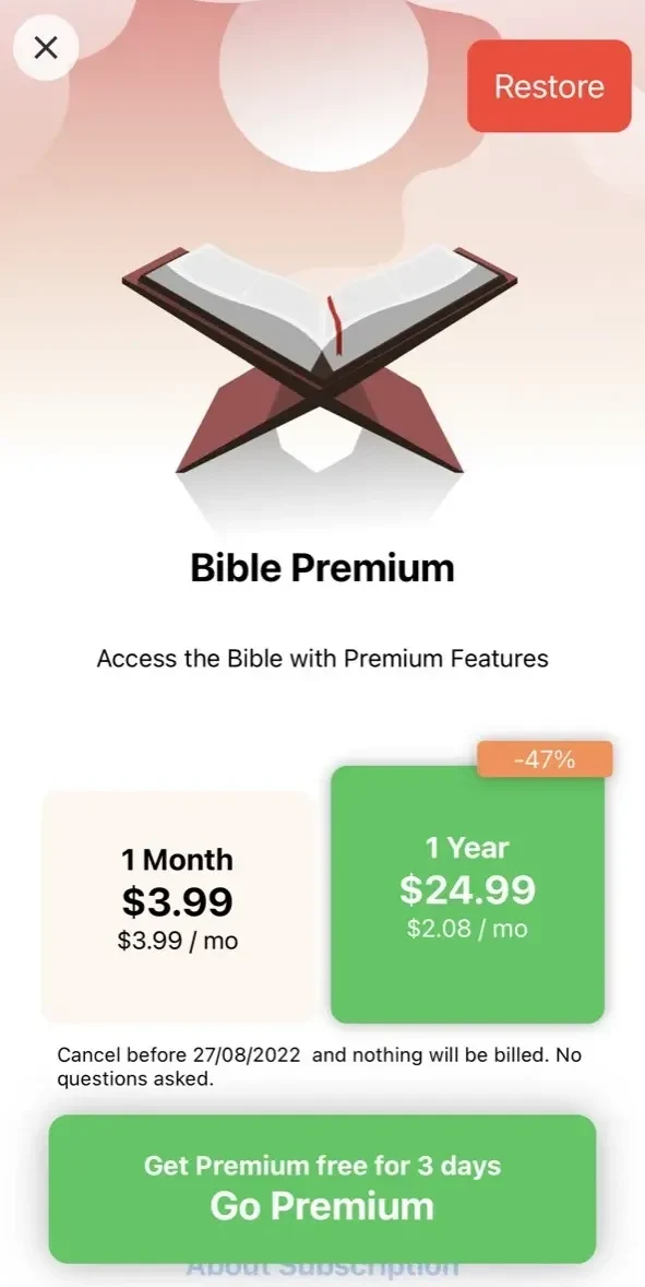 Catholic Bible paywall screen