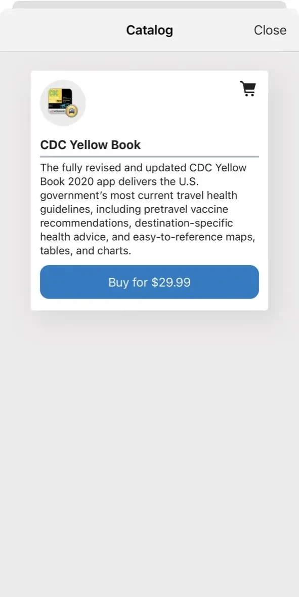 CDC Yellow Book paywall screen