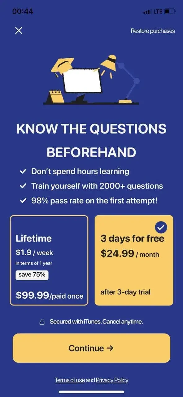 CDL Permit paywall screen